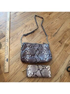 Michael Kors Womens Cross Body Snake Print Purse and Matching Wallet
